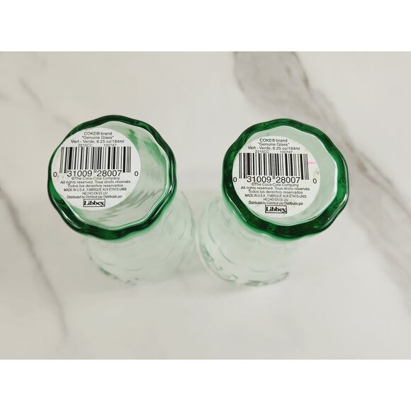 Coca Cola Coke Green Mini Glass 6.25 oz Drinking Glasses 4 1/4" Logo Embossed x2 - Picture 10 of 12